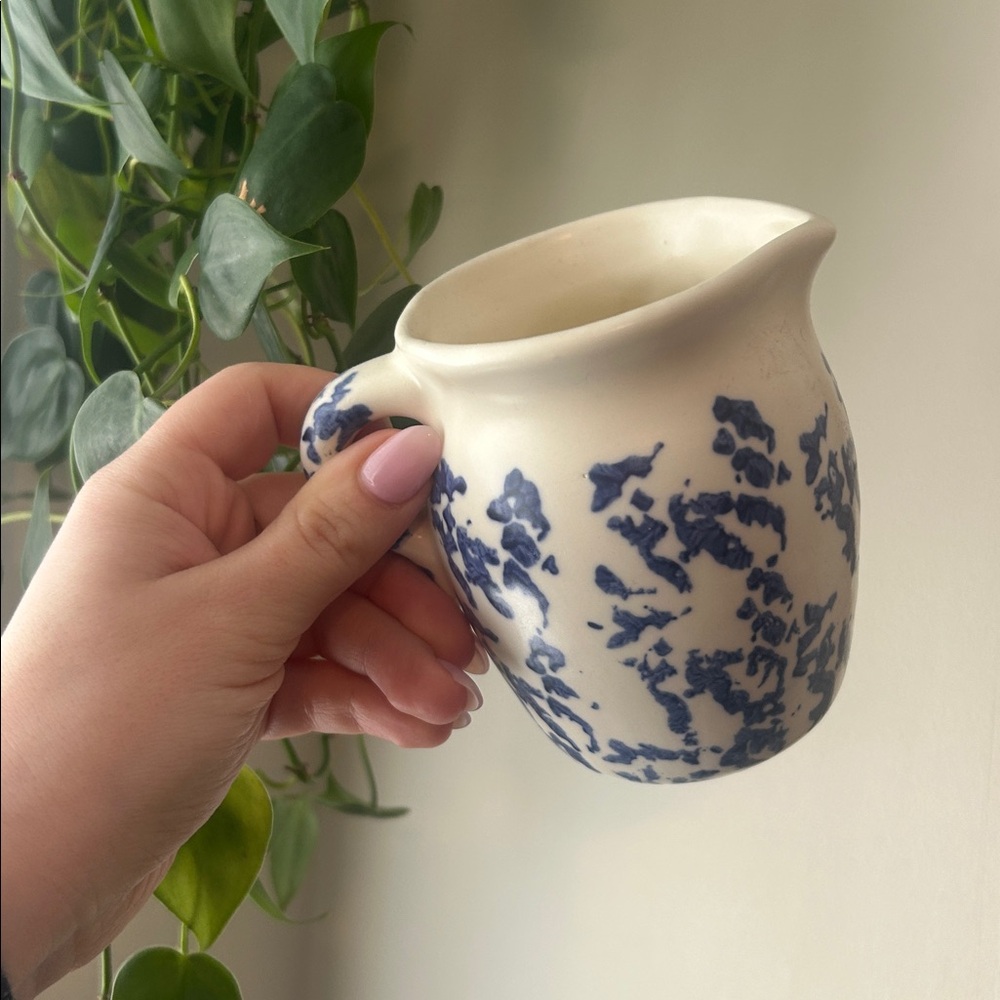 Blue and White Spongeware Ceramic Creamer